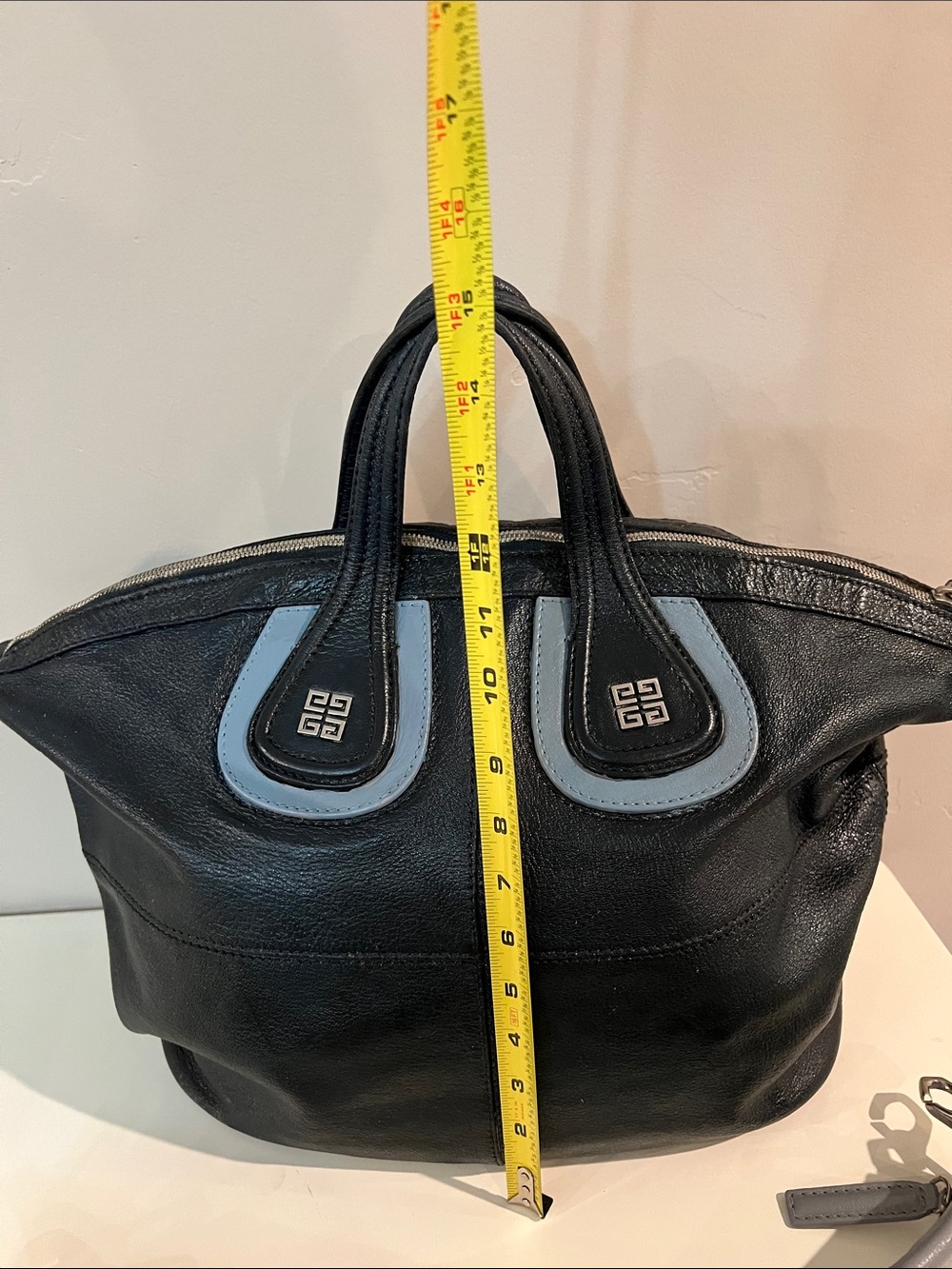 Authentic Givenchy NIGHTINGALE leather shoulder Navy bag with light blue accent